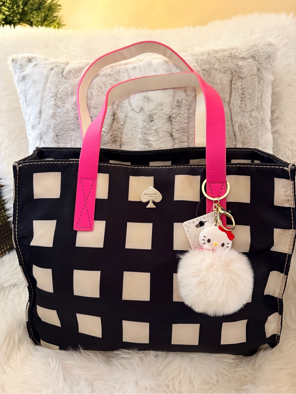 3pc Kate Spade Tote with Hello Kitty Charm & Black Scarf